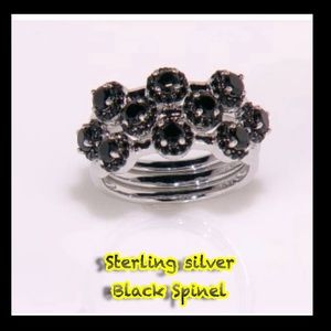 💕Sterling Silver, Black spinel, ring. Three piece